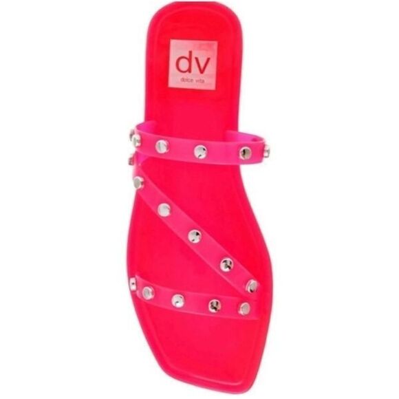 New DV by Dolce Vita Hot Pink Shelly Studded Jelly Slip On Open Toe Sandals 8 - Picture 1 of 4